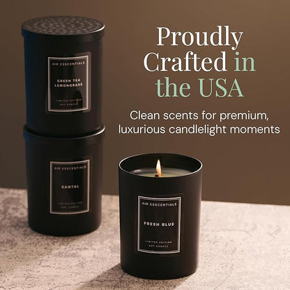 Air Esscentials Clean Scented Soy Candles, Soy Wax Blend with Luxury Fragrance, Aromatherapy Candle for Home & Office, 70 Hour Burn Time, Santal, 11 oz.