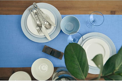 Solino Home Linen Table Runner 72 Inches Long - 100% Pure Linen Provence Blue Dining Table Runner 14 x 72 Inch - Fete - Christmas, Winter, New Year