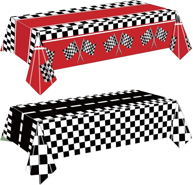 2 Packs Checkered Racing Car Tablecloth Plastic 54 X 108Inch, Car Birthday Party Decorations Table Cloth Disposable Racetrack Table Cover for Kids Boy Car Theme Birthday Party Supplies (Racing Car)