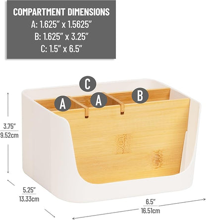 Mind Reader 5-Compartment Desktop Organizer, Adjustable Caddy, Plastic and Wood, White
