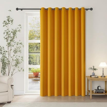 ChrisDowa Room Divider Curtain 84 Inches Long, Wide Blackout Sliding Door Curtain for Bedroom, Room Darkening Privacy Window Curtain for Patio Door (1 Panel Set, Mustard Yellow, 100 x 84 Inch)