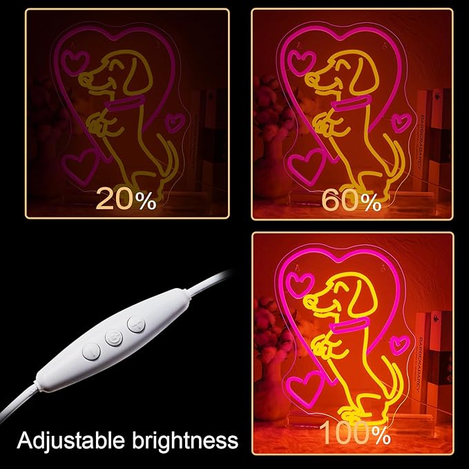 NOSUN Love Dog Neon Sign for Wall Decor Dachshund Pink Led Light Sign for Pet Shop Bedroom Wall Home Party Decor Accessory Gift for Dog Lover Bar Party Club Bedroom Gaming Room Men Cave Decorations Christmas Gift