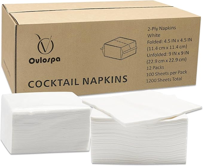 1200 Count Cocktail Napkins - 4.5 x 4.5 Inch White Beverage Napkins, 2-Ply Bulk Disposable Paper Napkins for Party, Bar, Cafe, Wedding and Everyday Use
