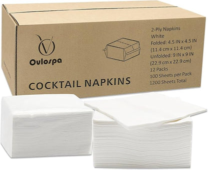 1200 Count Cocktail Napkins - 4.5 x 4.5 Inch White Beverage Napkins, 2-Ply Bulk Disposable Paper Napkins for Party, Bar, Cafe, Wedding and Everyday Use