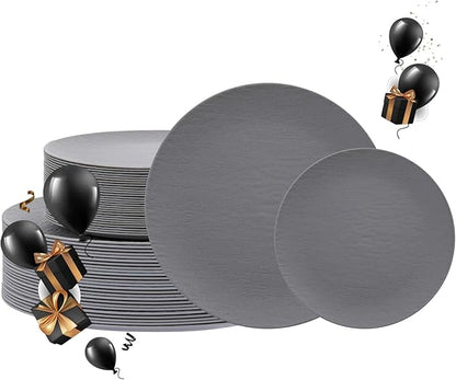 WONDERFUL 32pcs Dark Grey Plastic Plates Reusable Plates Unbreakable and Dishwasher safe Dishes Set Outdoor Plate Includes:16 Dinner 10" & 16 Dessert Plate 7.3" Suitable for Christmas New Year