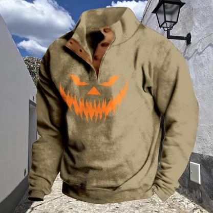 Mens Western Halloween Hoodie Button Up Henley Shirt Cowboys Sweatshirt Men Graphic Long Sleeve Pullover Tops