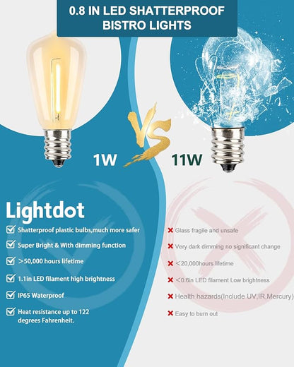 Lightdot LED Outdoor String Lights 500FT Patio Lights with 160 Shatterproof ST38 Vintage Edison Bulbs, Outside Hanging Light Waterproof for Porch, Deck, Garden, Backyard, Balcony, Dimmable- ETL Listed