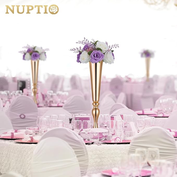 NUPTIO Flower Balls for Centerpieces Wedding: 2 Pcs 9.4 inch Diameter Light Purple & White Artificial Flower Ball Arrangement Bouquet Centerpiece for Tables - Fake Rose Flowers for Wedding Decor