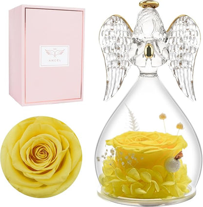 Miofula Preserved Flower Rose Birthday Gifts for Mom, Angel Figurines with Forever Real Rose Gifts for Her Mom Grandma, Angels Gifts for Mothers Day Christmas Anniversary Thanksgiving Birthday Gifts