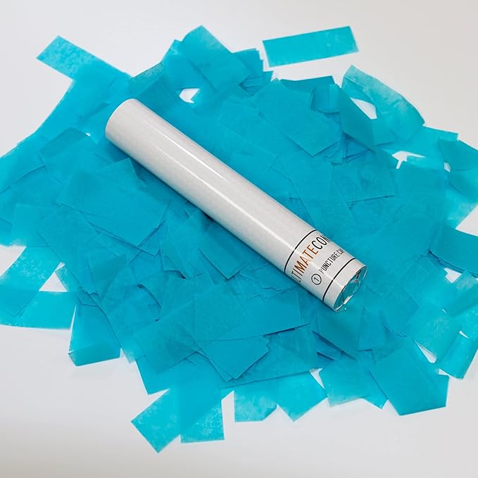 Ultimate Confetti Flick Stick Launcher - Handheld 6"Confetti-Launcher Wand, Flick to Launch Biodegradable Tissue Confetti (Turquoise, 8 Confettis Launchers Tubes, 2 Handful of Confeti per Wand, 1.5oz)