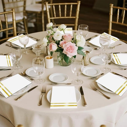 100 Pcs White and Gold Napkins - Gold Paper Napkins Disposable - Premium Quality Gold Dinner Napkins for Bathroom Kitchen Wedding Birthday Anniversary Party