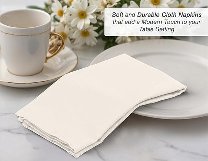 Zoyer Cloth Napkins Set of 12, 18x18 Inches Cotton Enrich Napkins Cloth ‎Washable, Soft & Durable Dinner Napkins for Parties, Wedding, Christmas, ‎Thanksgiving & Everyday Use - Ivory