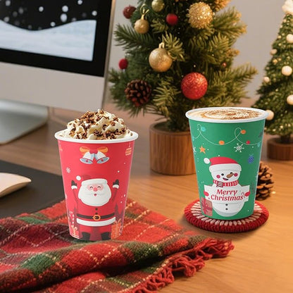 Lamosi Christmas Paper Cups 12 oz 100 Pack, Disposable Coffee Cups Hot/Cold Beverage for Xmas Party, Holiday, Cafe, Restaurant