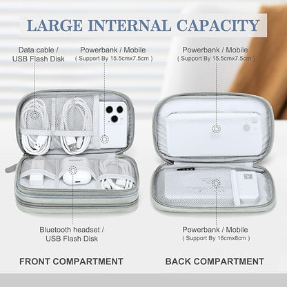 FYY Electronic Organizer, Travel Cable Organizer Bag Pouch Electronic Accessories Carry Case Portable Waterproof Double Layers All-in-One Storage Bag for Cable, Charger, Phone, Earphone Light Grey