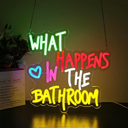 Neon Sign - HSJNJKFU What Happens in the Bathroom Neon Signs for Wall Decor Led Light Sign for Man Cave Bathroom Room Home Beer Bar Sign - USB Powered
