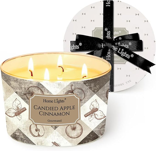 HomeLights Large jar Candle | 4-Wick Long-Lasting Scented Candles, 18oz Natural Soy Wax Candle for Home Scented, Rustic Modern Gifts for Women & Men, Candied Apple Cinnamon