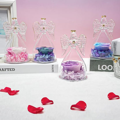 Miofula Preserved Flower Rose Birthday Gifts for Mom, Angel Figurines with Forever Real Rose Gifts for Her Mom Grandma, Angels Gifts for Mothers Day Christmas Anniversary Thanksgiving Birthday Gifts