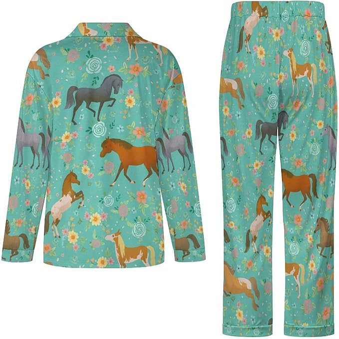 Lemons Leaves Ceramic Style Womens Pajama Set Long Sleeve Pajamas Top And Pants Soft Loungewear Pjs Sets