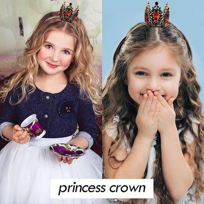 VELSCRUN Black Red Crystal Tiara Headband, Crowns for Women, Princess Girls Tiaras, Royal Queen Crown Princess Quinceanera Headpieces for Birthday Prom Bride Wedding Pageant Party Hair Band