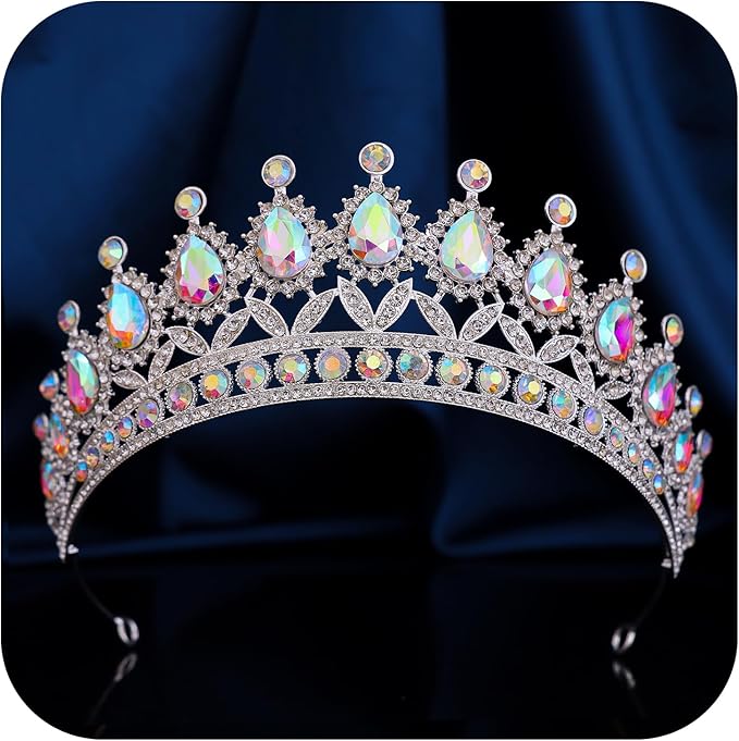 FORSEVEN Crystal Tiaras and Crowns for Women - Wedding and Birthday Party Princess Crown Hair Accessories - Bride Rhinestone Headband Halloween Decorations Hairband