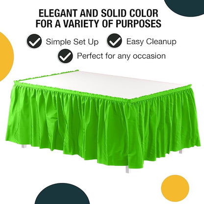 Exquisite Ruffle Table Skirt Lime Green 48 Pack 14 Ft Long Table Skirts for Rectangle Tables 6ft Plus or Round Tables Skirts with Adhesive Strip for Gender Reveal Decor & Happy Birthday Parties
