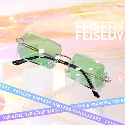 FEISEDY Vintage Rimless Sunglasses Rectangle Frameless Candy Color Glasses Women Men B2642