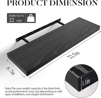 BAYKA Floating Shelves for Wall, 22.5 inches Wall Mounted Rustic Wood Shelves for Bathroom, Bedroom, Living Room, Floating Shelves for Books/Storage/Decor (Black,Set of 3)