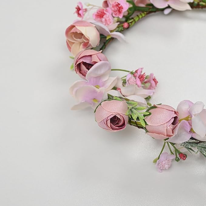 Vividsun Wedding Bridal Green Leaf Flower Crown Eucalyptus Floral Crown Maternity Photo Props (E/pink crown)