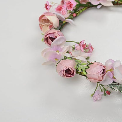Vividsun Wedding Bridal Green Leaf Flower Crown Eucalyptus Floral Crown Maternity Photo Props (E/pink crown)