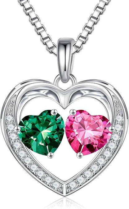 Iefil Christmas Gifts for Women Wife - 925 Sterling Silver Heart Birthstone Necklace, Anniversary Birthday Gifts for Women Wife Girlfriend Mom, Birthstone Jewelry Gift for Her