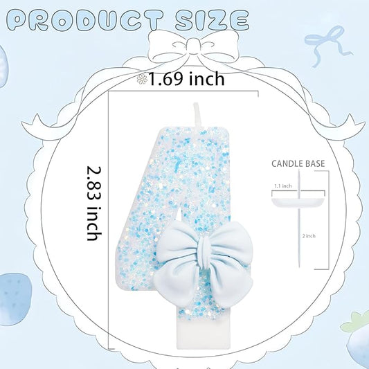 Birthday Candle for Cake, Blue Bow Number Candles, 2.76 inch Number, Cake Topper Decoration for Birthday Party (Number 4)