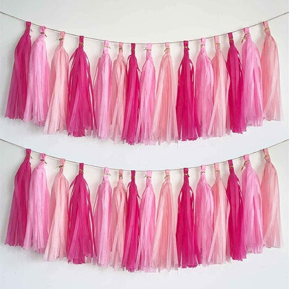 We Moment Hot Pink Light Pink Tissue Paper Tassels Party Tassel Garland Banner for Party Decorations, DIY Kits,15PCS