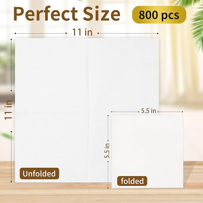 Cocktail Napkins - 800 Count 2-Ply White Napkins Disposable, 4.5 x 4.5 Inch Folded Paper Napkins Bulk Beverage Napkins for Dinner Wedding Bar Party and Everyday Use