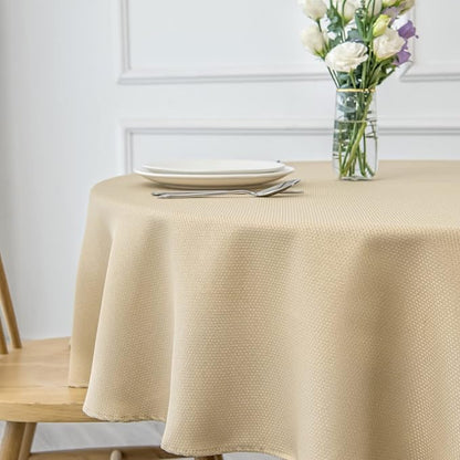maxmill Round Textured Tablecloth Spill-Proof Wrinkle Free Soft Jacquard Table Cloth for Circular Table Cover, for Dining Room Buffet Banquet Parties Holiday Dinner, 70 Inch Beige