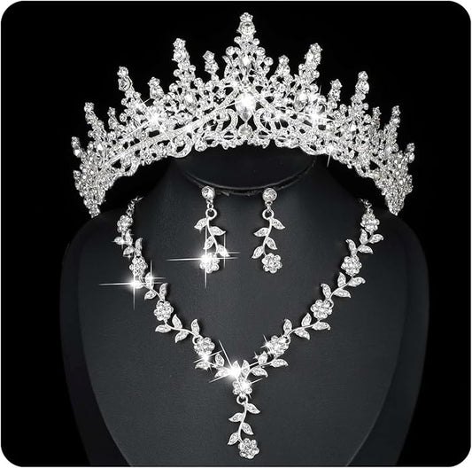Kamirola Tiaras and Crowns for Women,Tiaras Earrings Necklace, Crystal Bridal Jewelry Set (TR48)