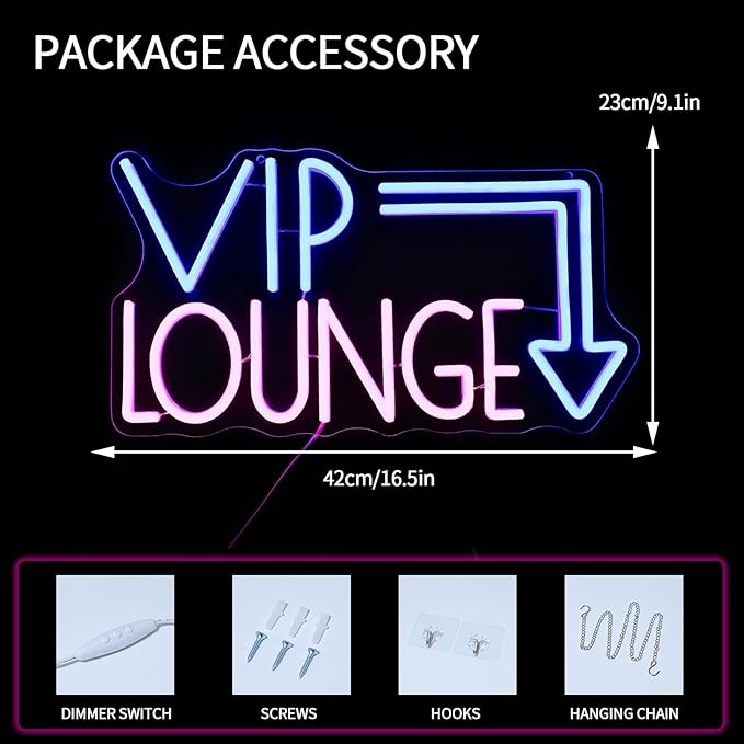 VIP Lounge Neon Sign for Wall Decor Dimmable VIP Led Light Signs Pink Blue Letters Neon Light for Bar Hotel Cafe VIP Room Airports Beauty Room Decoration