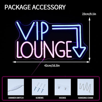 VIP Lounge Neon Sign for Wall Decor Dimmable VIP Led Light Signs Pink Blue Letters Neon Light for Bar Hotel Cafe VIP Room Airports Beauty Room Decoration