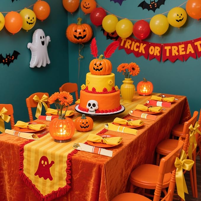 Lasnten 50 Pcs Pre Rolled Fall Thanksgiving Plastic Silverware Set Gold Disposable Plastic Cutlery Set with 50 Pcs Orange Yellow Napkins, 50 Knives, 50 Forks and 50 Spoons for Halloween Fall Parties