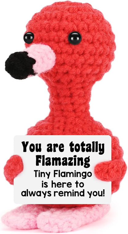 Mini Flamingo Funny White Elephant Gifts for Adults, Christmas Stocking Stuffers for Teen Girls Boys Kids, Birthday Gifts for Women, Positive Crochet Animals You Are Amazing Emotional Flamingo Support