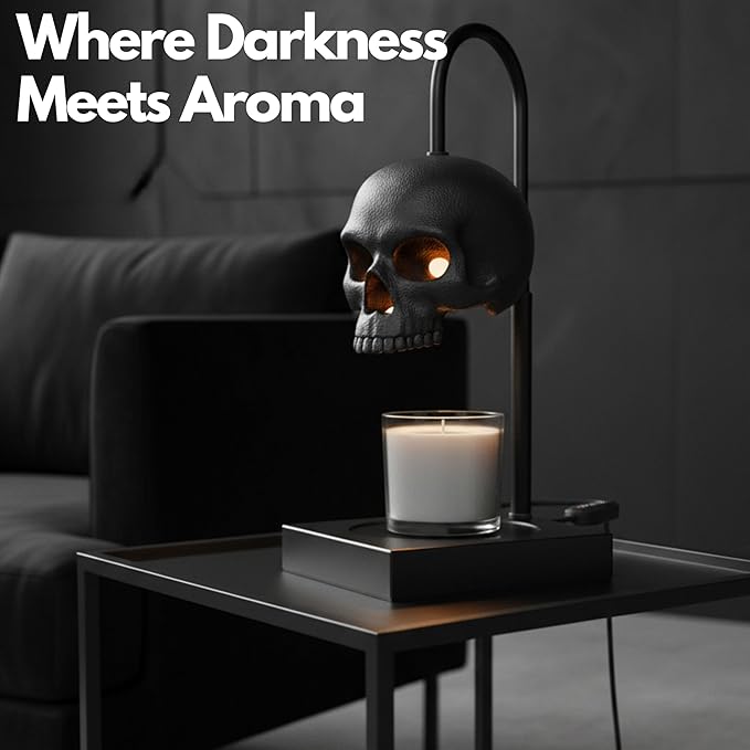 New - Skull Candle Warmer Lamp with Timer and Dimmer *Candles NOT Included – Gothic Candle Lamp Warmer w/Adjustable Height, 2 Light Bulbs – Skull Decor, Halloween Lamps for Spooky Home & Witchy Gifts