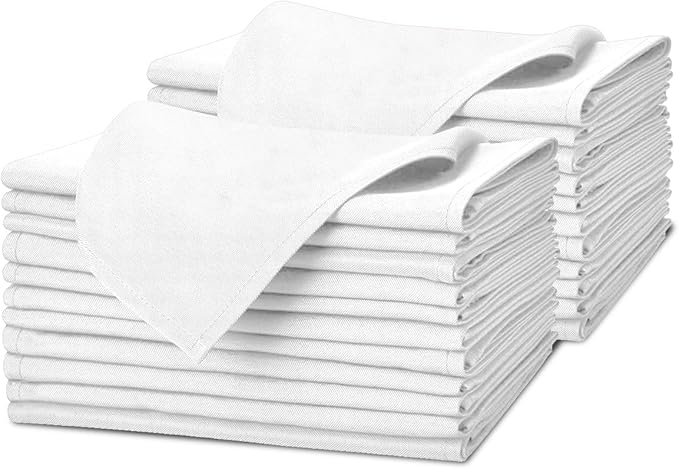 White Cloth Napkins Bulk (Pack of 24) - 100% Polyester Dinner Linen Napkins Cloth Washable & Reusable - Durable with Hemmed Edges - Ideal for Parties and Weddings (17x17 Inches)
