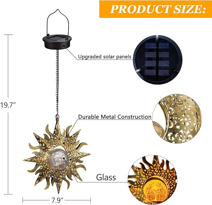 Solar Lights Outdoor Garden Decor Hanging Lanterns Decoration Metal Sunflower Gifts Waterproof for Yard Clearance Front Porch Lawn Driveway Patio Backyard Pathway Gardening Gift