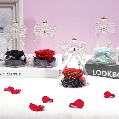 Miofula Preserved Flower Rose Birthday Gifts for Mom, Angel Figurines with Forever Real Rose Gifts for Her Mom Grandma, Angels Gifts for Mothers Day Christmas Anniversary Thanksgiving Birthday Gifts