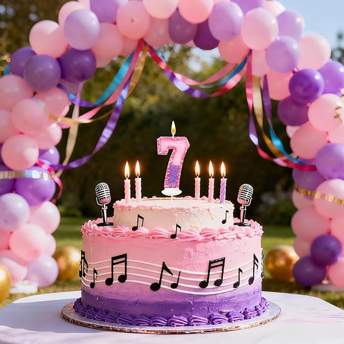 Birthday Number Candles for Cake, Pink Purple Glitter Number Candles for Cake Toppers, Ideal Birthday Parties Cake Decor, Wedding Anniversary and Other Celebrations (7 Candle)
