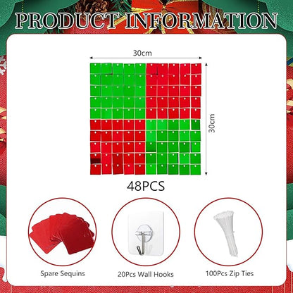 48 PCS Red Green Shimmer Wall Backdrop, Square Sequin Photo Backdrops Panel, Glitter Wall Background for Birthdays, Weddings, Christmas, Engagements, Disco Bachelorette Party Decoration (6FTx8FT)