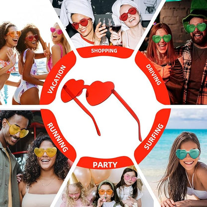 12/20/24 Pairs Heart Sunglasses for Women Men, Trendy Heart Shaped Rimless Transparent Sunglasses, Bachelorette Party