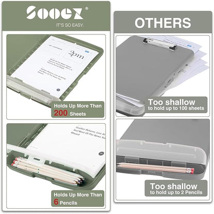 Sooez Clipboard with Storage, Clip Board 8.5 x 11 with Pen Holder, Plastic Organization Case Box for Letter Legal A4 Size Paper, Low Profile Clip, Nurses Teachers Must Haves, School & Office Supplies