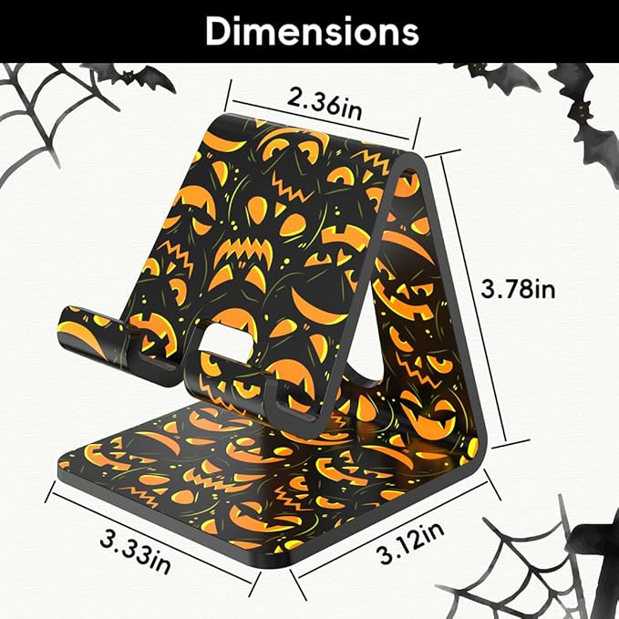 Crpich Acrylic Cell Phone Stand, Portable Phone Holder, Phone Stand for Desk, Compatible with Phone16 15 14 13 12 Pro Max Mini 11 Xr 8 Plus SE, Switch, Android Smartphone, Pad, Tablet, Pumpkin Print