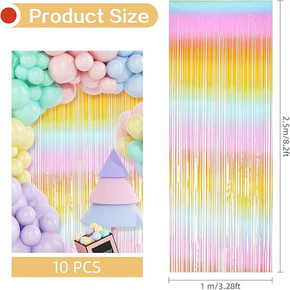 10 Pack Easter Foil Fringe Curtains 3.2ft x 8.2ft Rainbow Backdrop Curtains Photo Booth Background for Birthday Party Decoration Easter Decoration (Colorful)