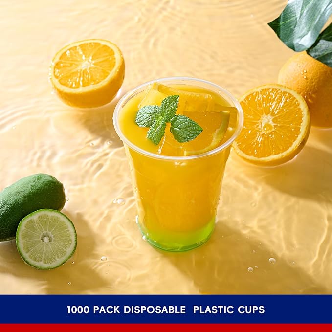 JOLLY CHEF 390 Pack 16 oz Clear Plastic Cups,Disposable Cups Drinking Cups for Ice Coffee,Milkshake, Cold Drinks